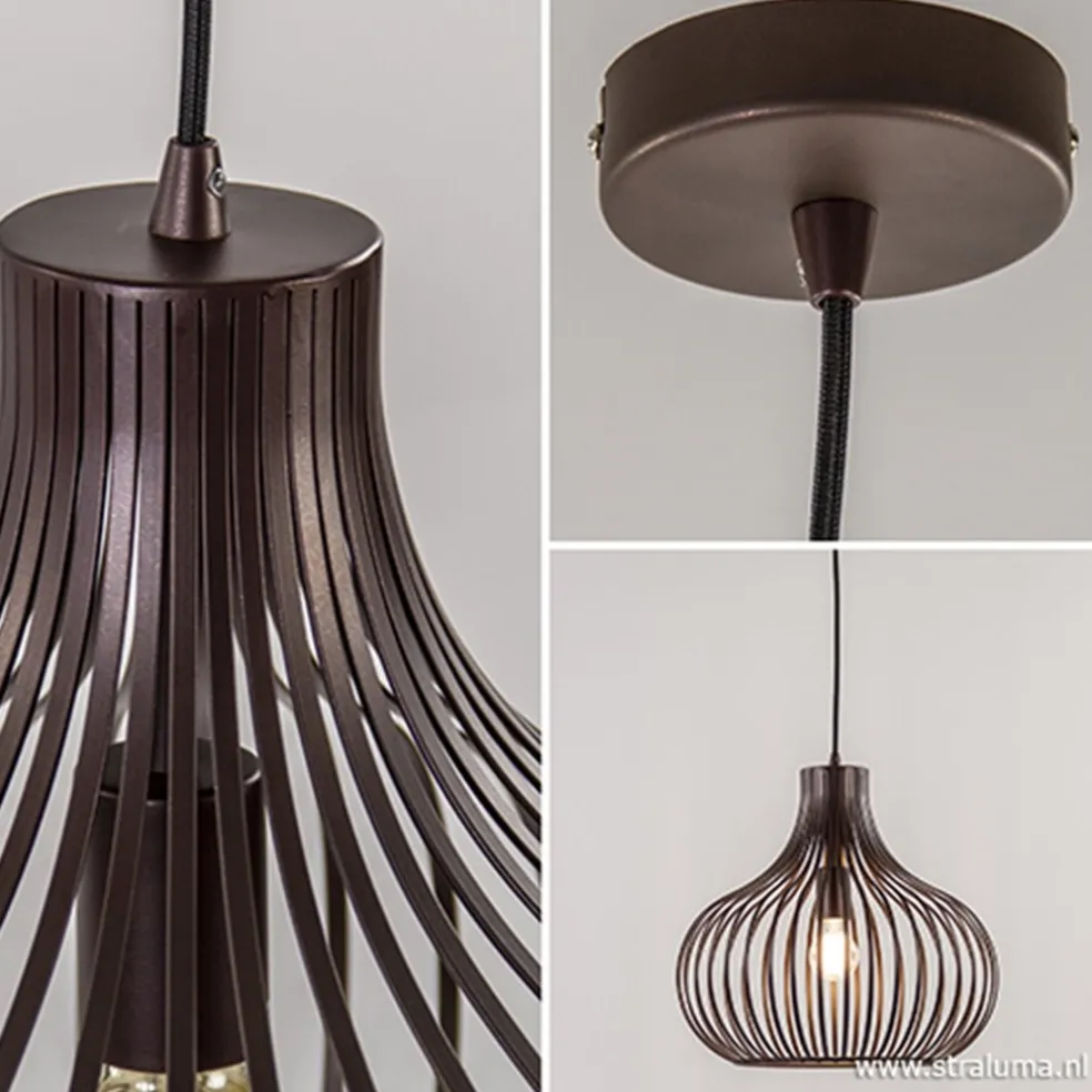 Draadhanglamp landelijk brons-bruin 38cm