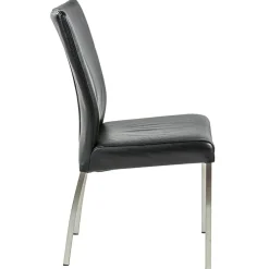 Eetkamerstoel zwart lederen zitting met RVS poten
