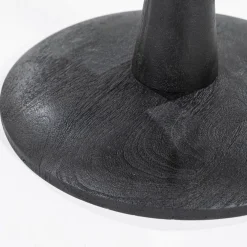 Eetkamertafel ronde glazen plaat zwart met mango houten voet