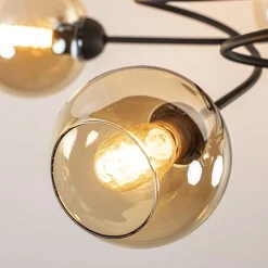 Elegante 5-lichts plafondlamp met amber glazen bollen