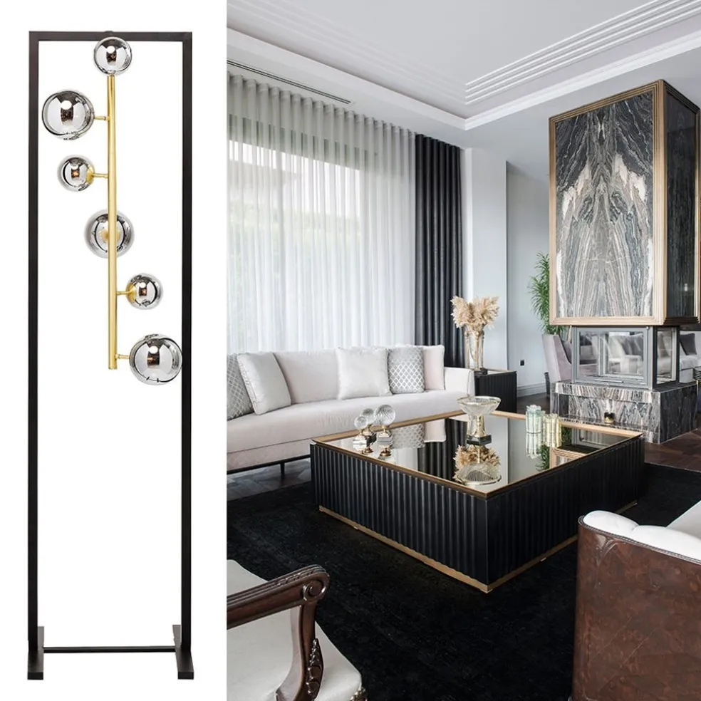 Elegante luxe vloerlamp met 6 glazen bollen