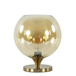 Elegante tafellamp donker goud met amber glazen bol 25 cm