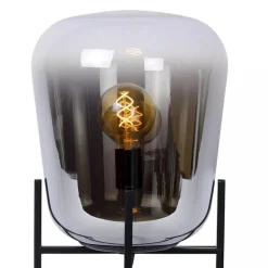 Elegante tafellamp zwart frame met smoke glazen kap