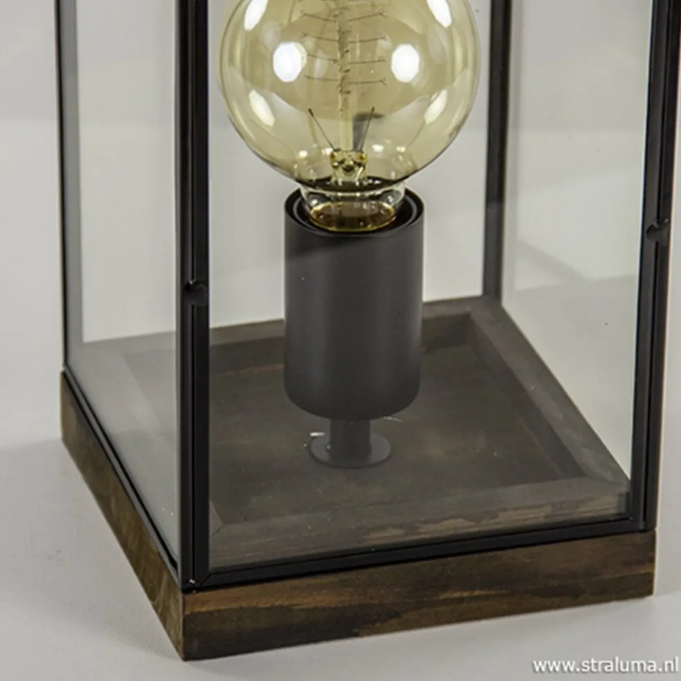 Glazen tafellamp Askjer hout met zwart