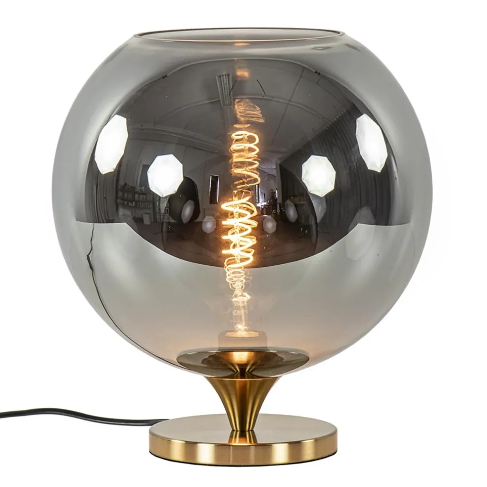 Globe tafellamp smoke/titanium met gouden voet