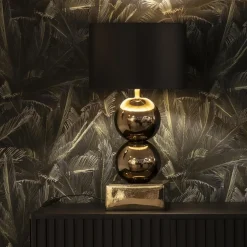Gouden tafellamp bollen met zwart/gouden kap
