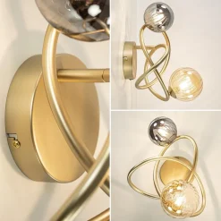 Gouden wandlamp met smoke en amber glas