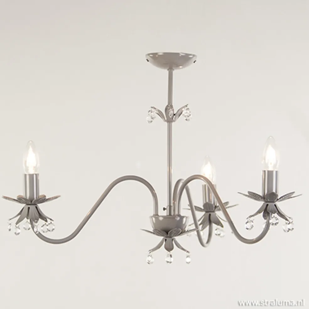 Grijze kroonluchter met bloem/kristal