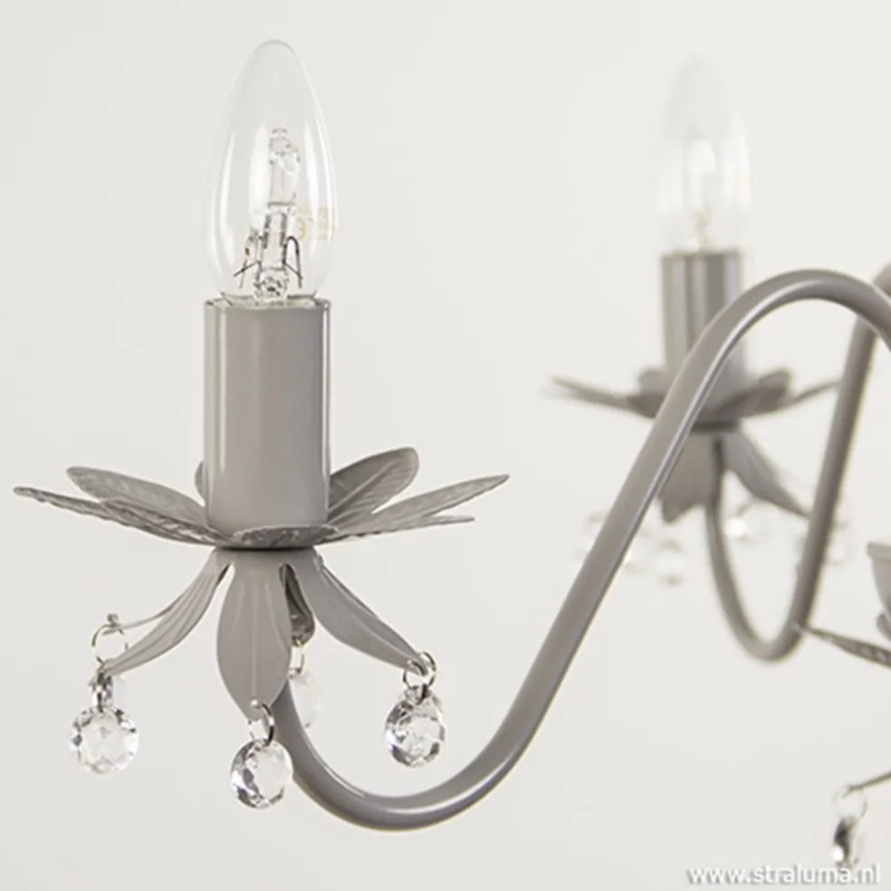 Grijze kroonluchter met bloem/kristal