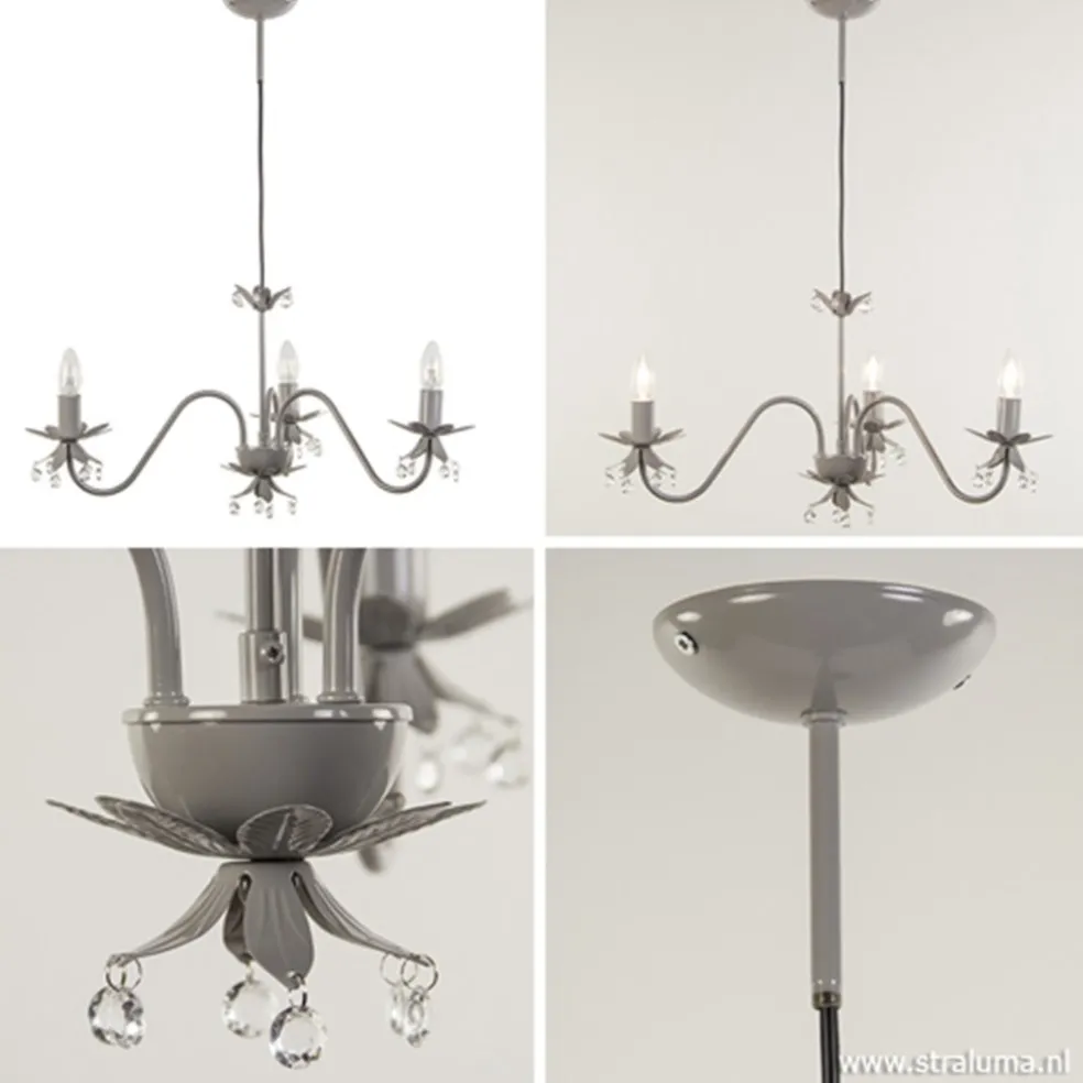 Grijze kroonluchter met bloem/kristal