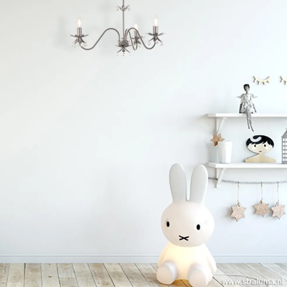 Grijze kroonluchter met bloem/kristal