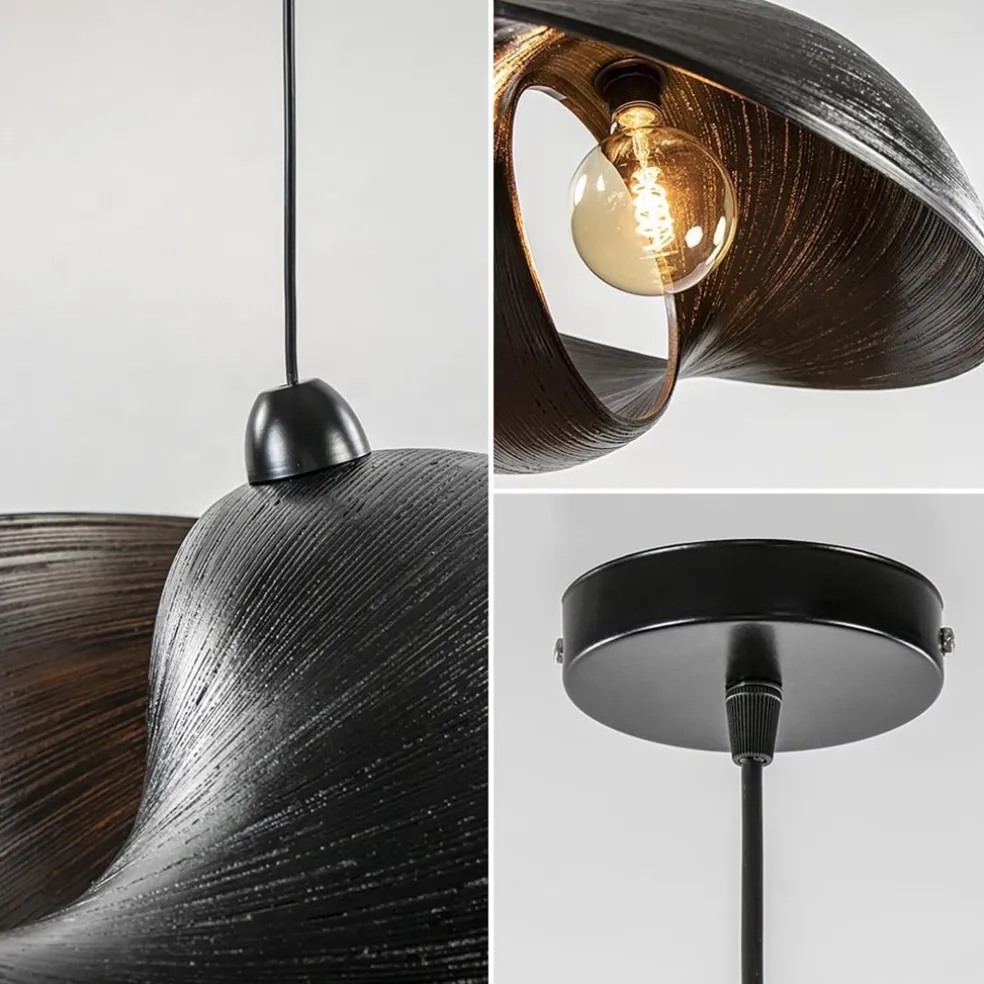 Grote bamboe hanglamp shell zwart