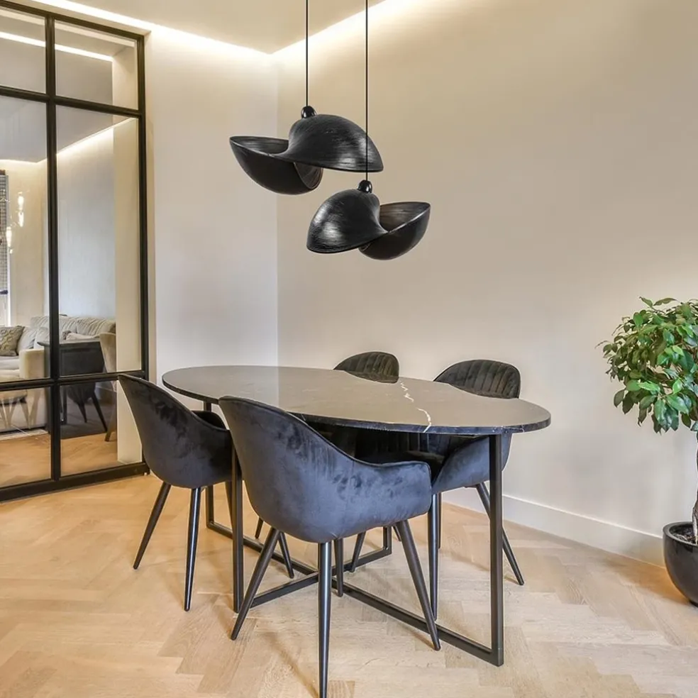 Grote bamboe hanglamp shell zwart