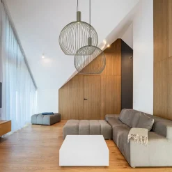 Grote eettafelhanglamp draad mat zand