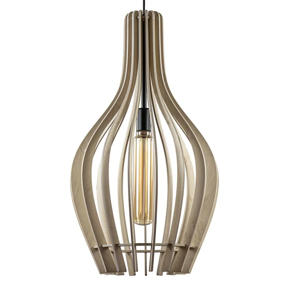 Grote hanglamp blank houten kap met zwart