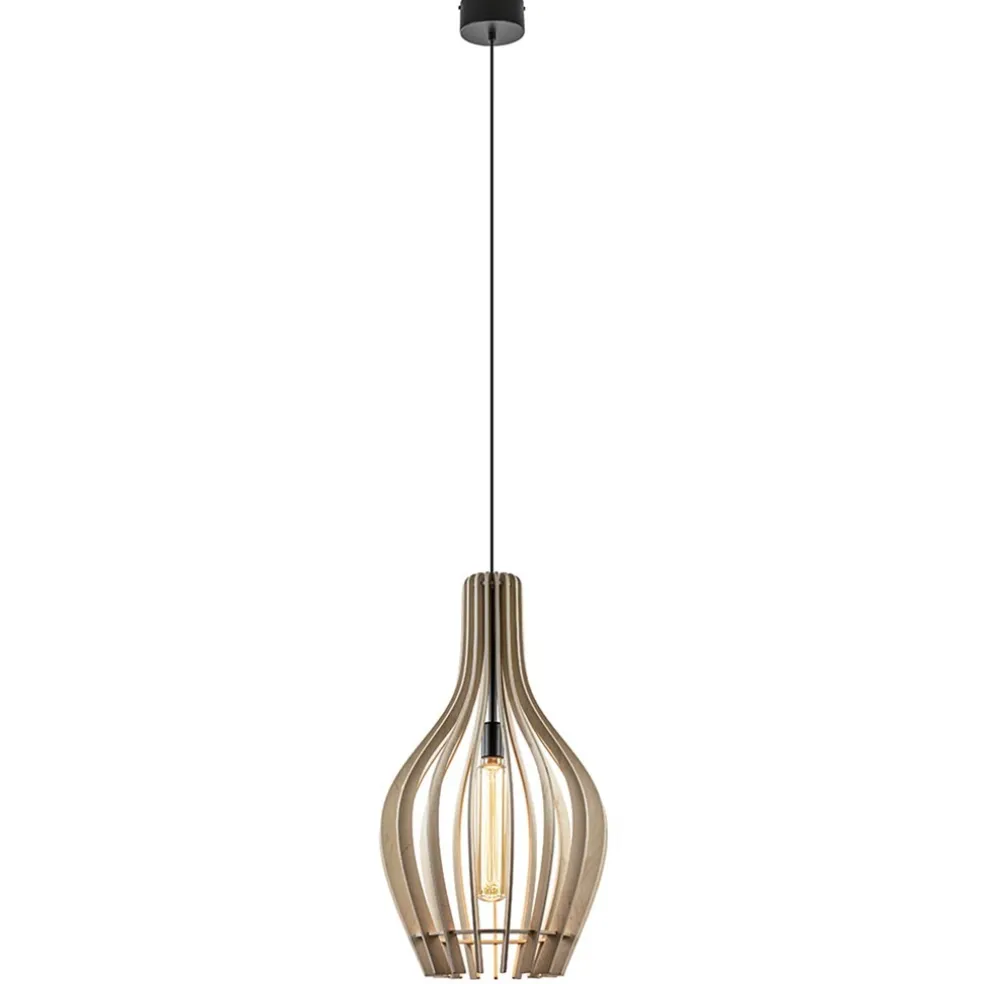 Grote hanglamp blank houten kap met zwart