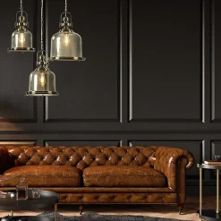 Grote hanglamp brons met amber glas