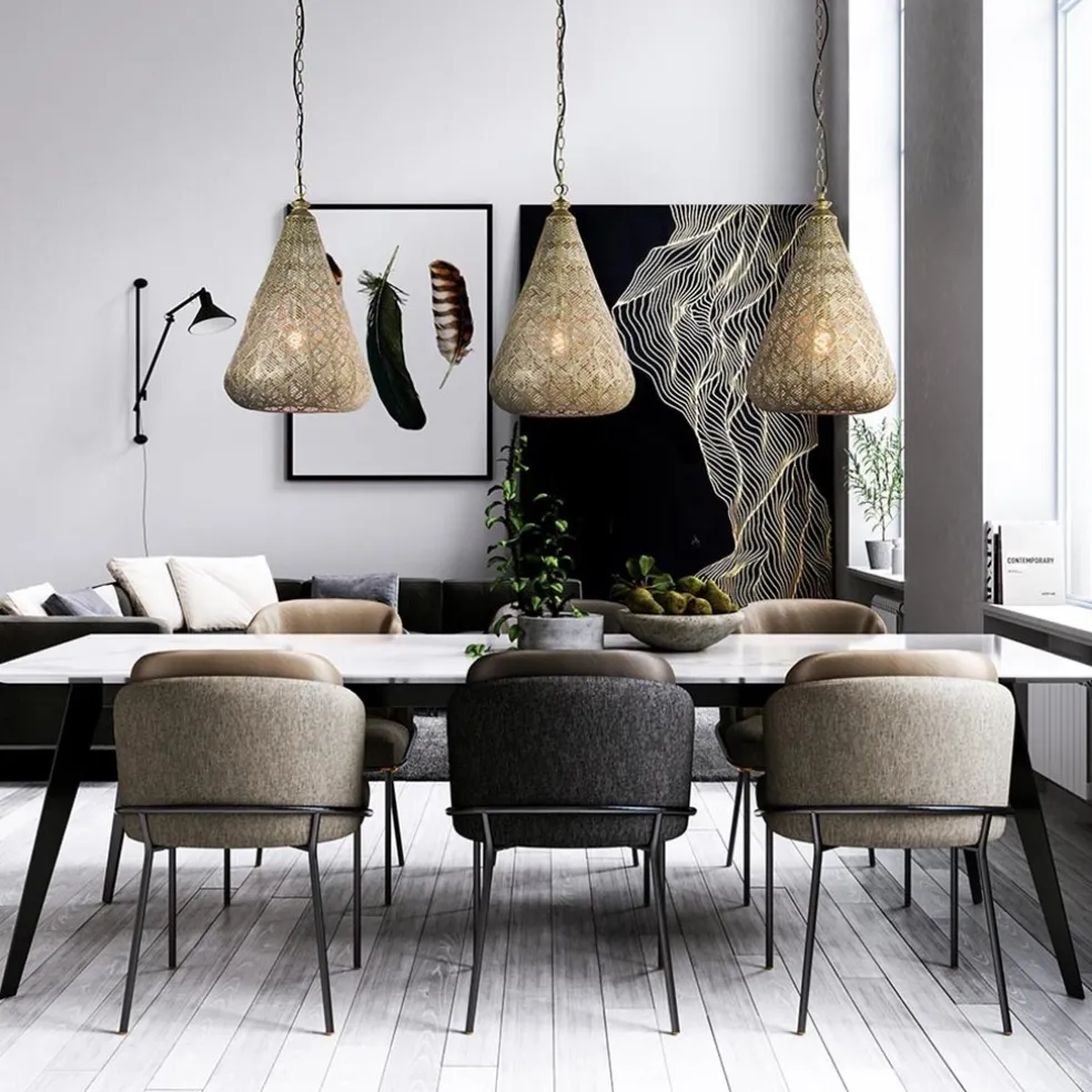 Grote hanglamp 3-lichts mat goud met zwarte balk