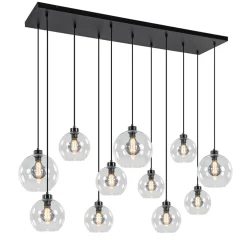Grote hanglamp zwart 11- lichts multipendel helder glas
