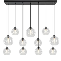 Grote hanglamp zwart 11- lichts multipendel helder glas