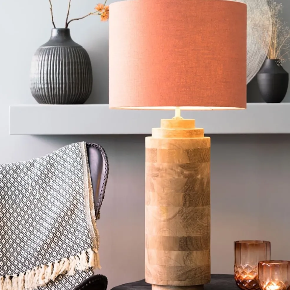 Grote landelijke lampvoet Pasco donker hout excl. kap