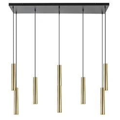 Grote 8-lichts hanglamp cilinder zwart met goud