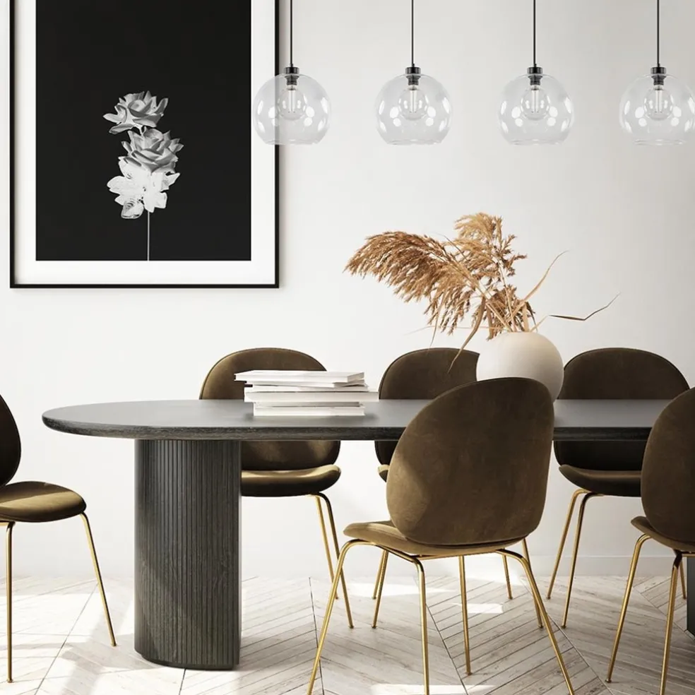 Grote 4-lichts hanglamp zwart met helder glazen bollen