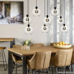 Grote 8-lichts multipendel/ hanglamp met helder glas