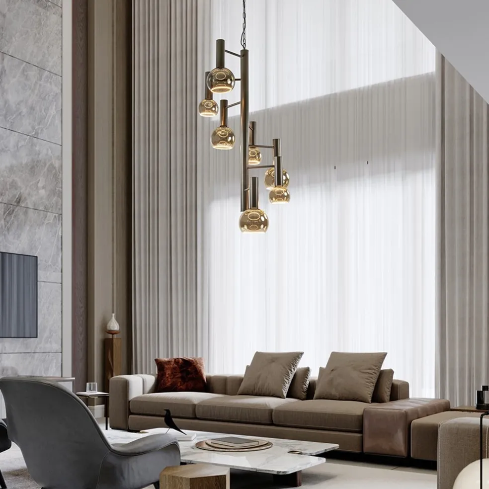 Grote 7-lichts Vide hanglamp brons