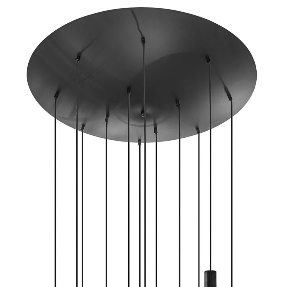 Grote 12-lichts videlamp mat zwart met zwarte pendels