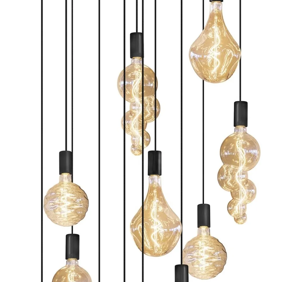 Grote 12-lichts videlamp mat zwart met zwarte pendels