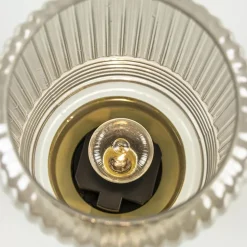 Grote Lipa tafellamp batterijen warm licht grijs ribbel glas