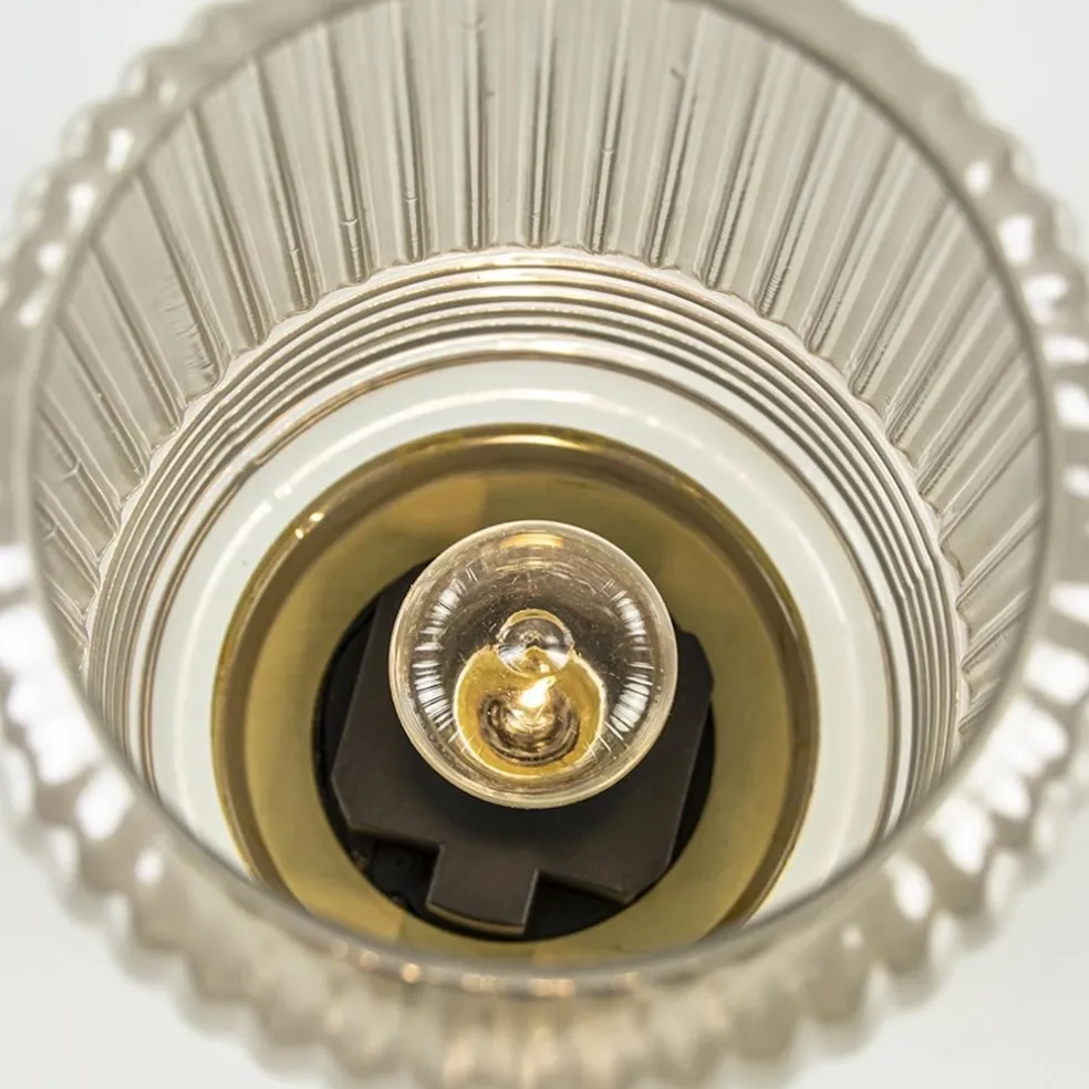 Grote Lipa tafellamp batterijen warm licht grijs ribbel glas