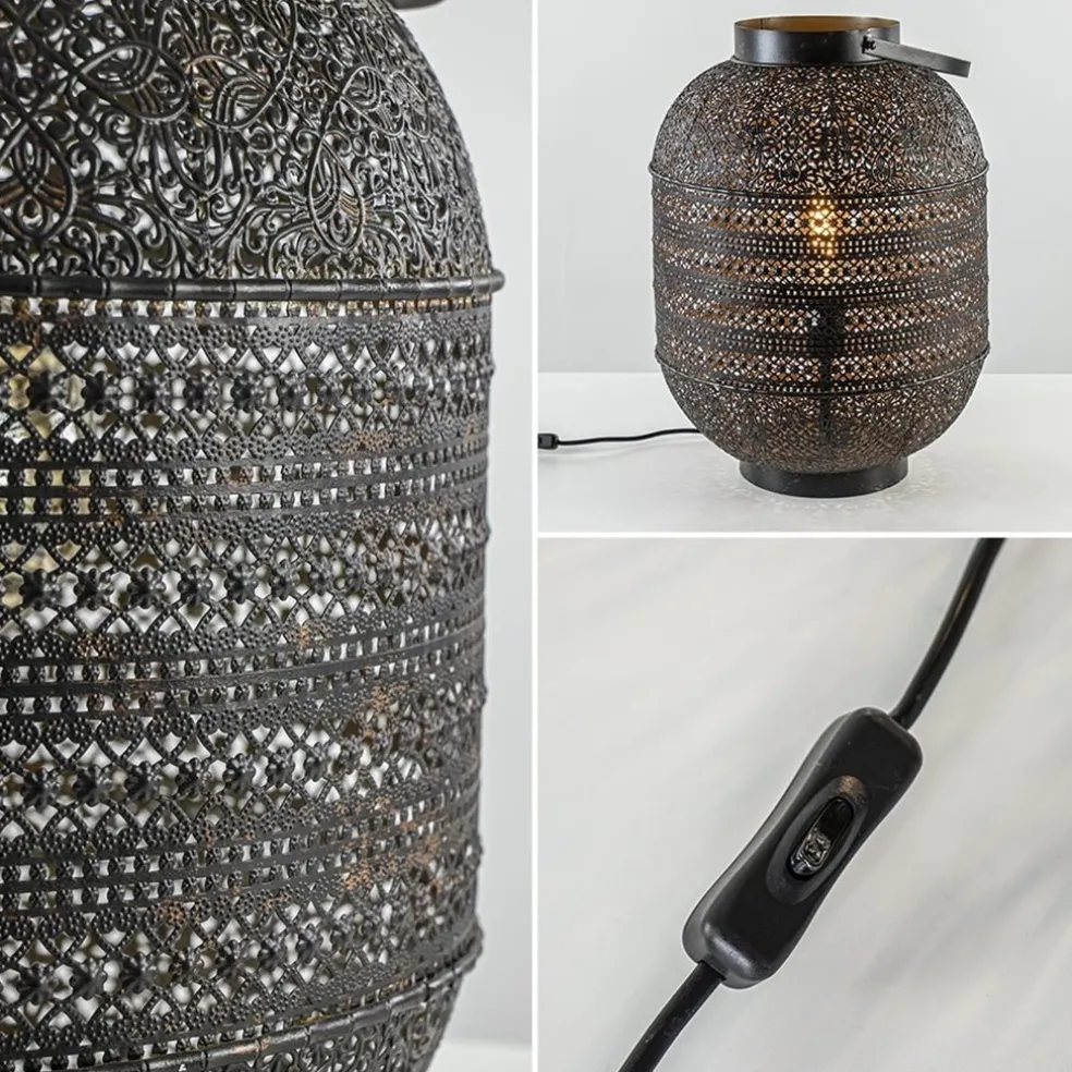 Grote Oosterse tafellamp lantaarn donker bruin