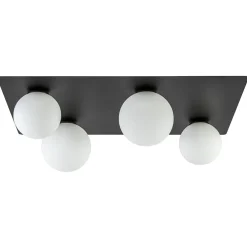 Grote plafondlamp rechthoekig zwart met witte bollen