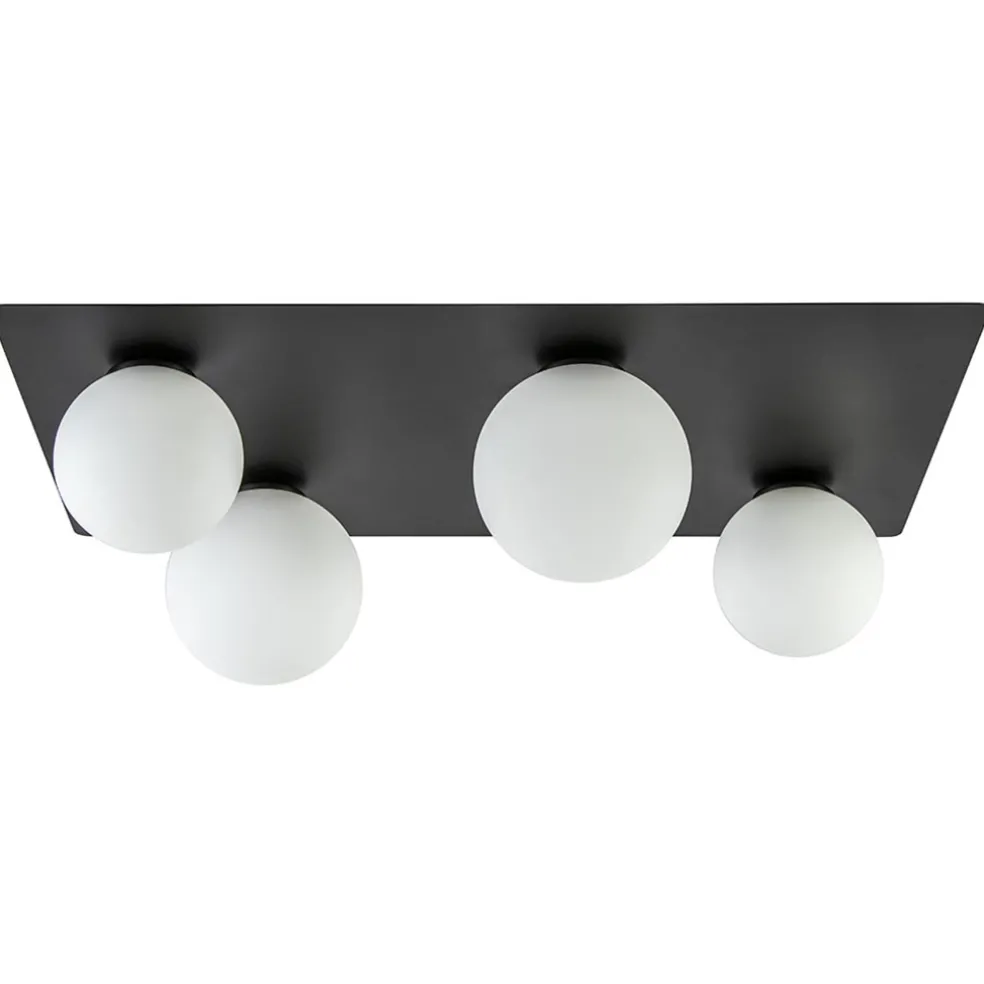 Grote plafondlamp rechthoekig zwart met witte bollen