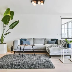 Grote plafondlamp rechthoekig zwart met witte bollen