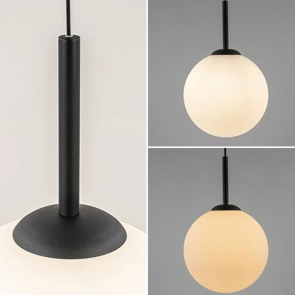 Grote retro hanglamp opaal glas met zwart