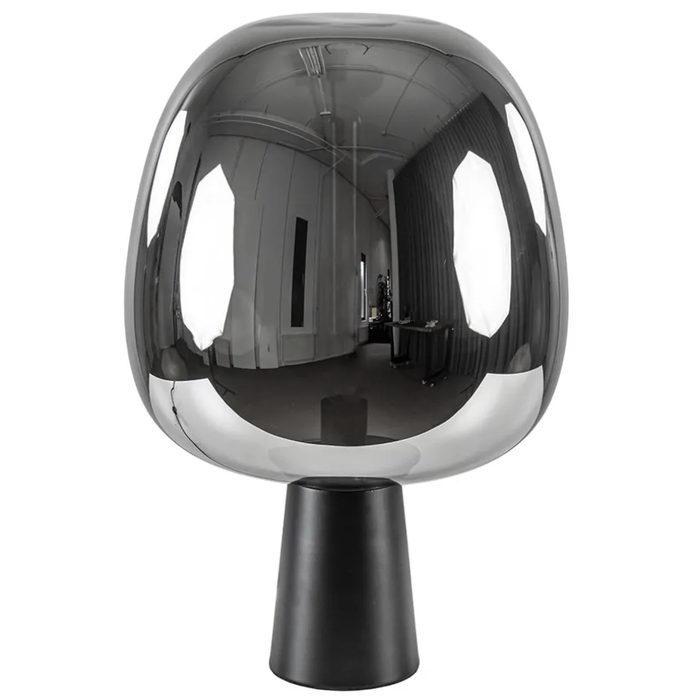 Grote tafellamp Amarah zwart met smoke glazen kap