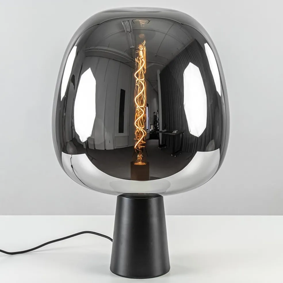 Grote tafellamp Amarah zwart met smoke glazen kap