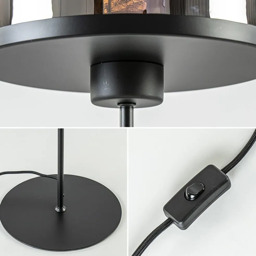 Grote tafellamp Maverick mat zwart met smoke glas