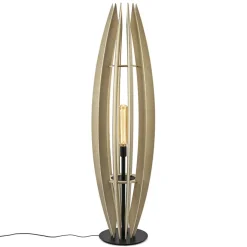 Grote vloerlamp blank hout met mat zwarte voet