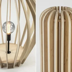 Grote vloerlamp kegel naturel hout met zwart