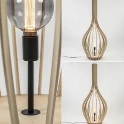 Grote vloerlamp kegel naturel hout met zwart