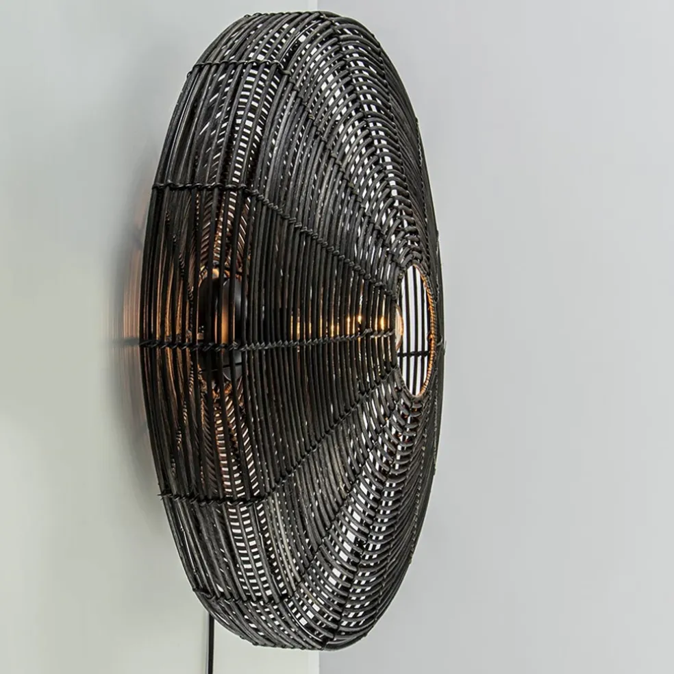 Grote wandlamp Mataka donker bruin rotan inclusief snoer