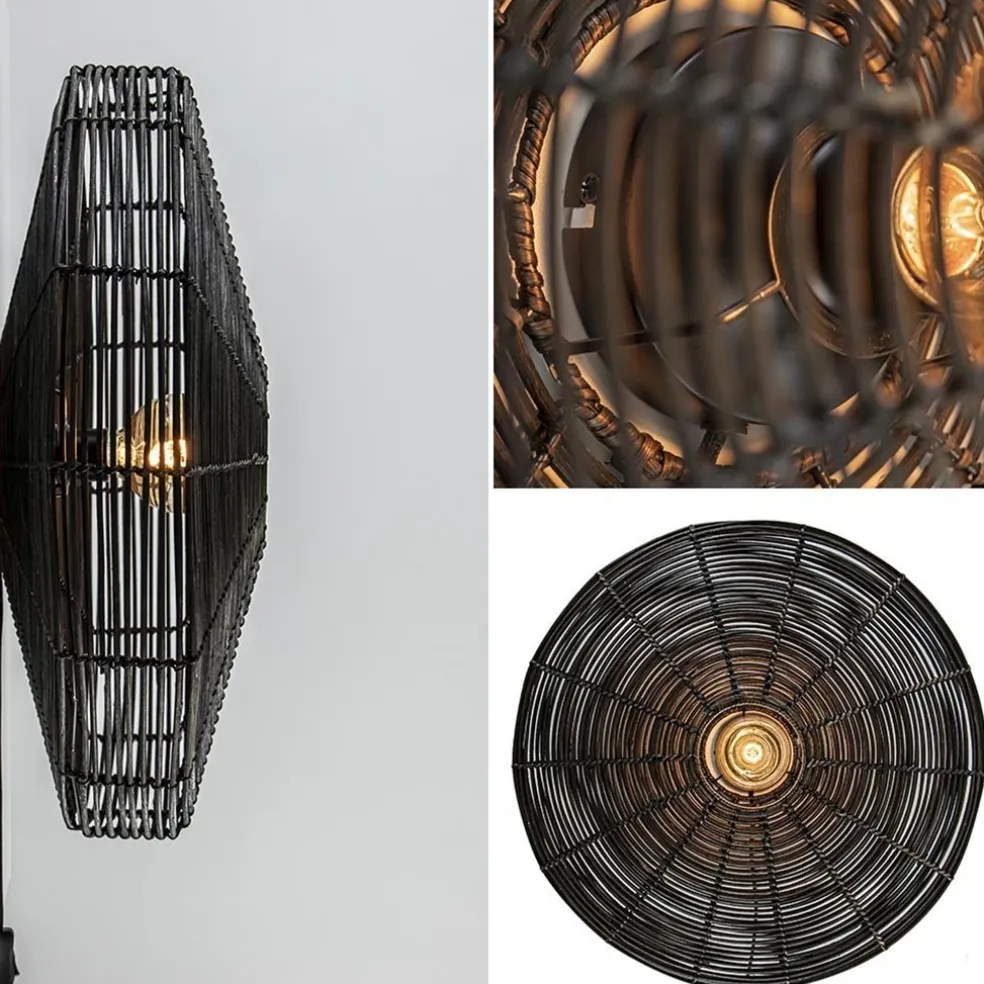 Grote wandlamp Mataka donker bruin rotan inclusief snoer