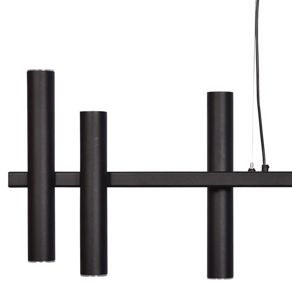Hanglamp 8 tubes op balk zwart 140cm