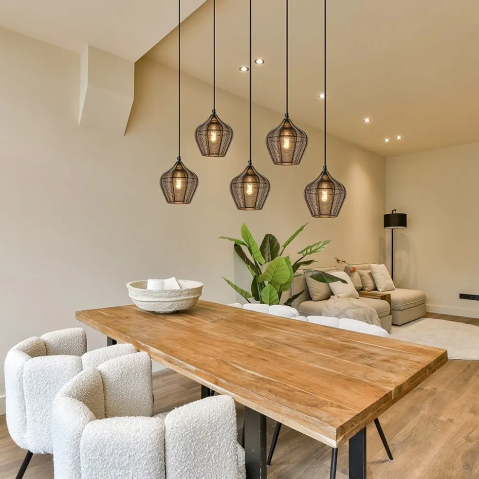 Hanglamp Alvaro 5-lichts antiek brons