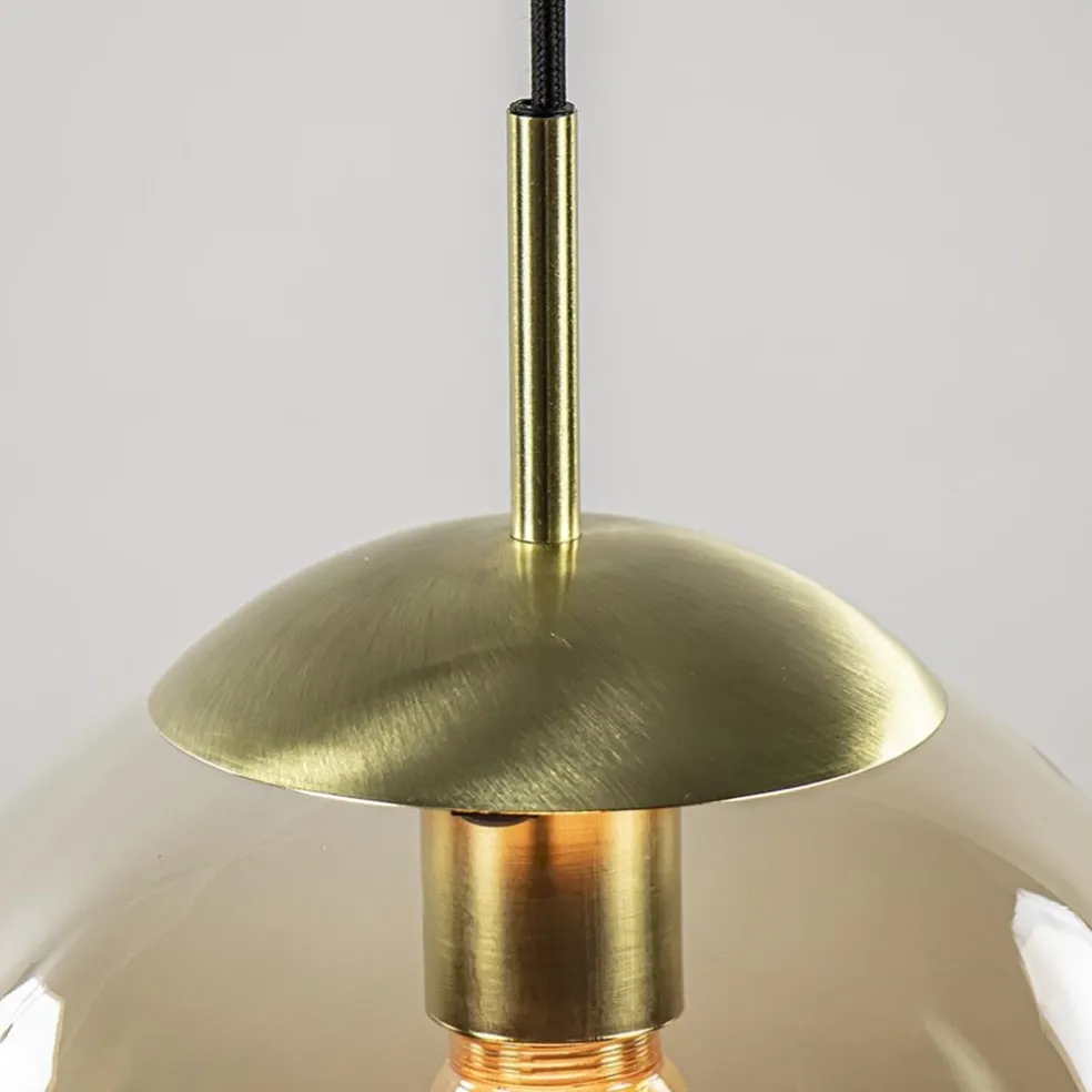 Hanglamp amber glazen bol 25 cm met messing