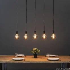 Hanglamp balk 110cm + 5x pendel zwart